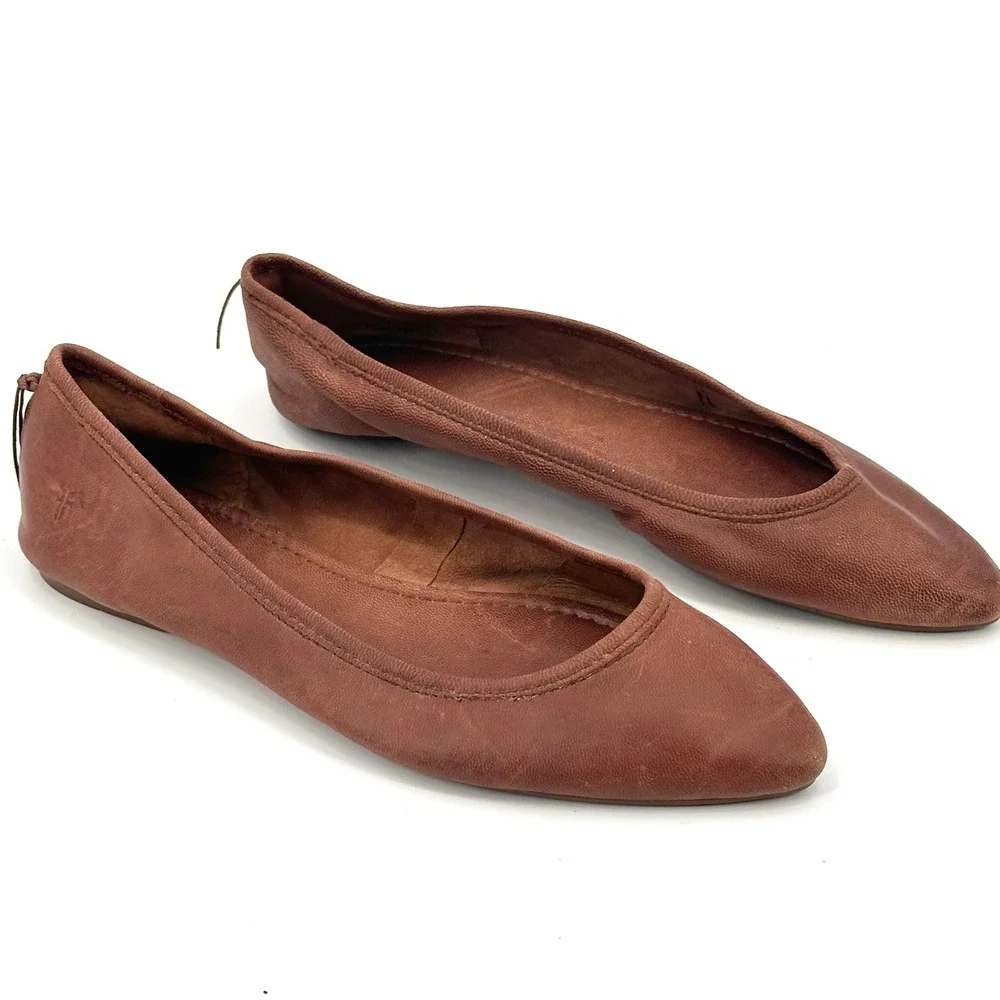 Frye Regina Pointed Toe Ballet Flats Cognac Brown Leather Womens 8.5